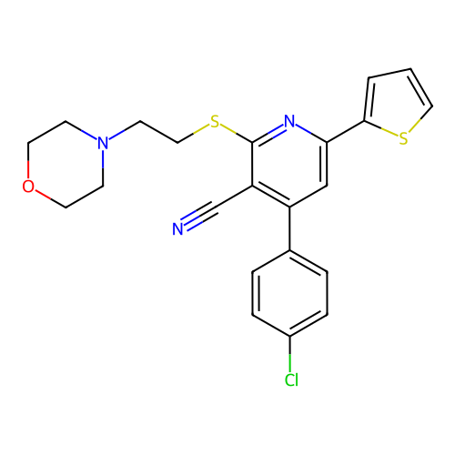 4-(4-Chlorophenyl)-2-((2-morpholinoethyl)thio)-6-(thiophen-2-yl)nicotinonitrile structure