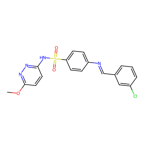 (E)-4-((3-chlorobenzylidene)amino)-N-(6-methoxypyridazin-3-yl)benzenesulfonamide structure