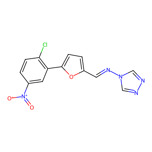 N-{(E)-[5-(2-chloro-5-nitrophenyl)furan-2-yl]methylidene}-4H-1,2,4-triazol-4-amine structure