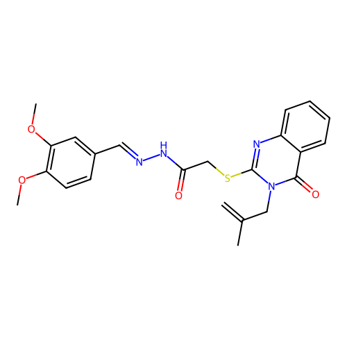 (E)-N'-(3,4-dimethoxybenzylidene)-2-((3-(2-methylallyl)-4-oxo-3,4-dihydroquinazolin-2-yl)thio)acetohydrazide structure