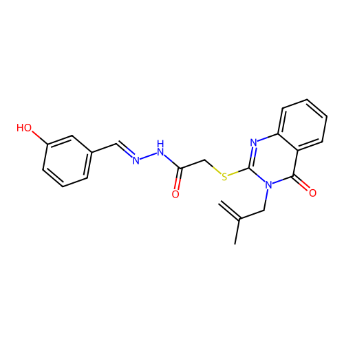 N'-[(E)-(3-hydroxyphenyl)methylidene]-2-{[3-(2-methylprop-2-en-1-yl)-4-oxo-3,4-dihydroquinazolin-2-yl]sulfanyl}acetohydrazide structure