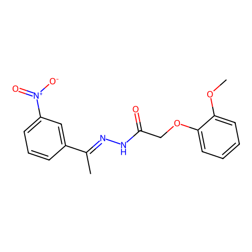 2-(2-methoxyphenoxy)-N'-[(1E)-1-(3-nitrophenyl)ethylidene]acetohydrazide structure