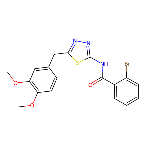 2-bromo-N-[5-(3,4-dimethoxybenzyl)-1,3,4-thiadiazol-2-yl]benzamide structure