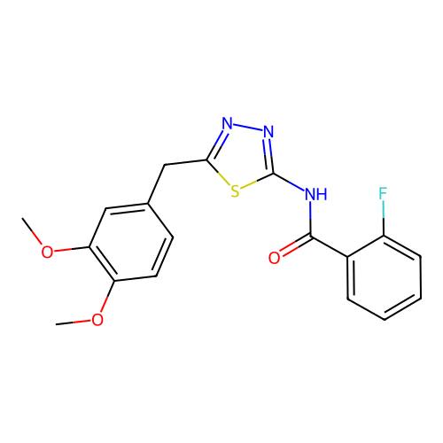 N-[5-(3,4-Dimethoxy-benzyl)-[1,3,4]thiadiazol-2-yl]-2-fluoro-benzamide structure