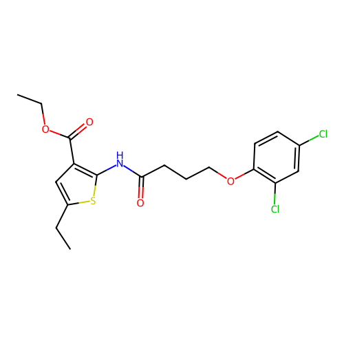 Ethyl 2-{[4-(2,4-dichlorophenoxy)butanoyl]amino}-5-ethyl-3-thiophenecarboxylate structure