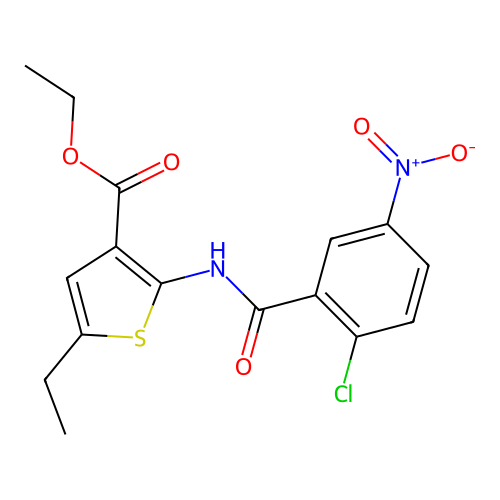 Ethyl 2-(2-chloro-5-nitrobenzamido)-5-ethylthiophene-3-carboxylate structure