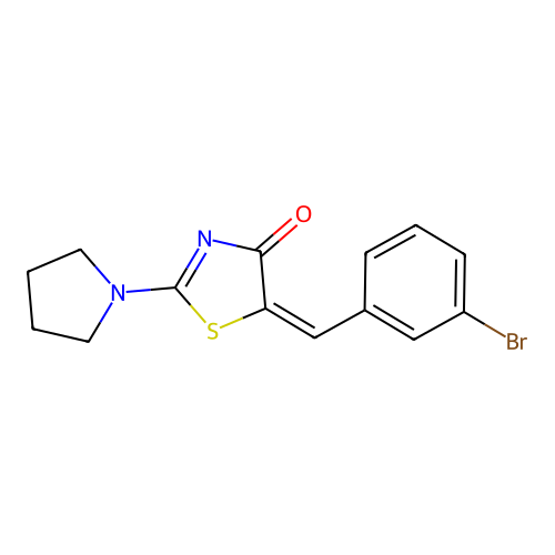 (E)-5-(3-bromobenzylidene)-2-(pyrrolidin-1-yl)thiazol-4(5H)-one structure