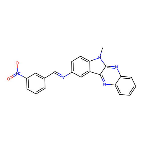 6-methyl-N-[(E)-(3-nitrophenyl)methylidene]-6H-indolo[2,3-b]quinoxalin-9-amine structure