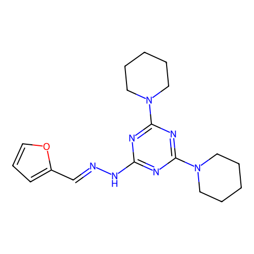 N-(4,6-Di-piperidin-1-yl-[1,3,5]triazin-2-yl)-N'-furan-2-ylmethylene-hydrazine structure