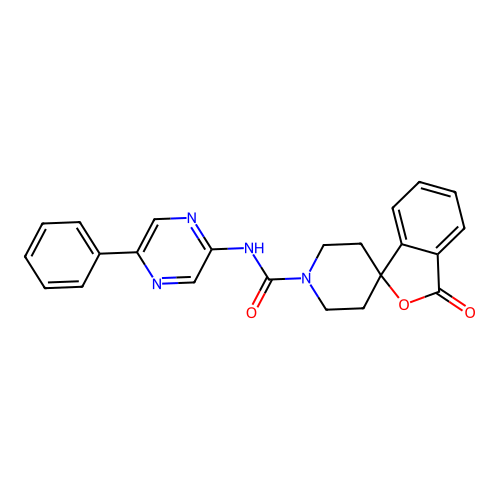 3-oxo-N-(5-phenylpyrazin-2-yl)spiro[2-benzofuran-1,4'-piperidine]-1'-carboxamide structure