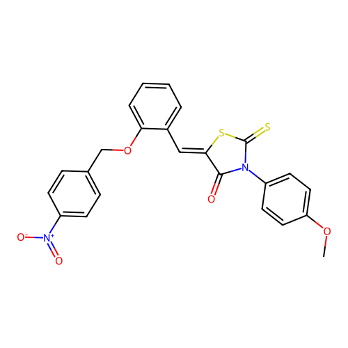 (Z)-3-(4-methoxyphenyl)-5-(2-((4-nitrobenzyl)oxy)benzylidene)-2-thioxothiazolidin-4-one structure