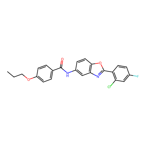 N-[2-(2-chloro-4-fluorophenyl)-1,3-benzoxazol-5-yl]-4-propoxybenzamide structure