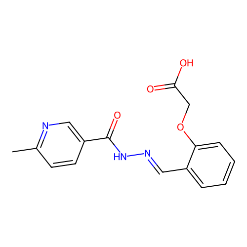 (E)-2-(2-((2-(6-methylnicotinoyl)hydrazono)methyl)phenoxy)acetic acid structure