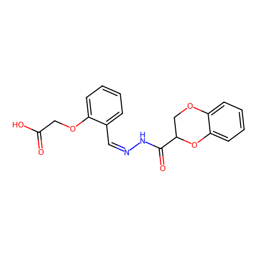 {2-[2-(2,3-dihydro-1,4-benzodioxin-2-ylcarbonyl)carbonohydrazonoyl]phenoxy}acetic acid structure