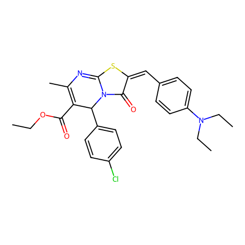 ethyl (2E)-5-(4-chlorophenyl)-2-[4-(diethylamino)benzylidene]-7-methyl-3-oxo-2,3-dihydro-5H-[1,3]thiazolo[3,2-a]pyrimidine-6-carboxylate structure