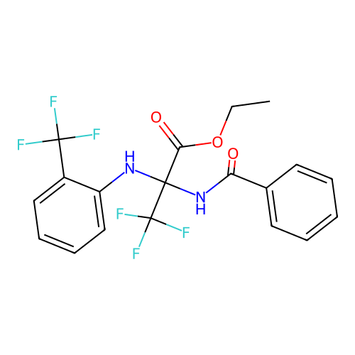 ethyl 2-benzamido-3,3,3-trifluoro-2-[2-(trifluoromethyl)anilino]propanoate structure