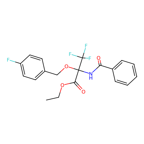 2-Benzoylamino-3,3,3-trifluoro-2-(4-fluoro-benzyloxy)-propionic acid ethyl ester structure