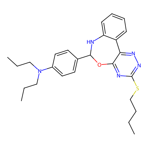 4-(3-butylsulfanyl-6,7-dihydro-[1,2,4]triazino[5,6-d][3,1]benzoxazepin-6-yl)-N,N-dipropylaniline structure