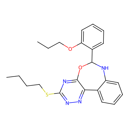 3-(butylsulfanyl)-6-(2-propoxyphenyl)-6,7-dihydro[1,2,4]triazino[5,6-d][3,1]benzoxazepine structure