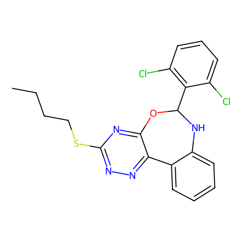 3-(butylsulfanyl)-6-(2,6-dichlorophenyl)-6,7-dihydro[1,2,4]triazino[5,6-d][3,1]benzoxazepine structure