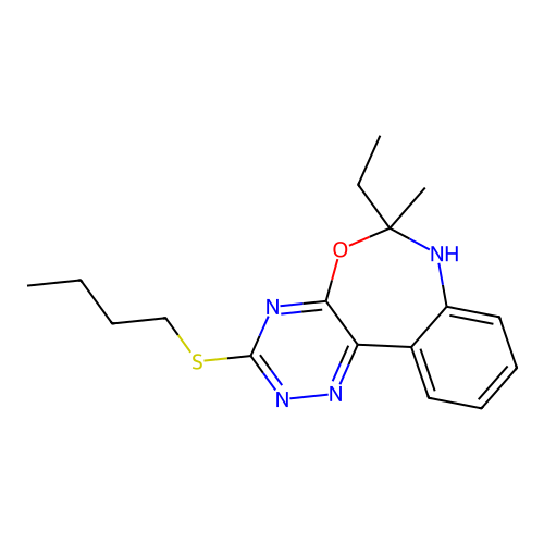 3-butylsulfanyl-6-ethyl-6-methyl-7H-[1,2,4]triazino[5,6-d][3,1]benzoxazepine structure