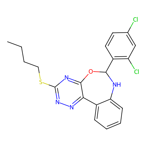 3-(butylsulfanyl)-6-(2,4-dichlorophenyl)-6,7-dihydro[1,2,4]triazino[5,6-d][3,1]benzoxazepine structure