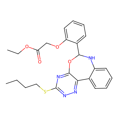 ethyl {2-[3-(butylsulfanyl)-6,7-dihydro[1,2,4]triazino[5,6-d][3,1]benzoxazepin-6-yl]phenoxy}acetate structure