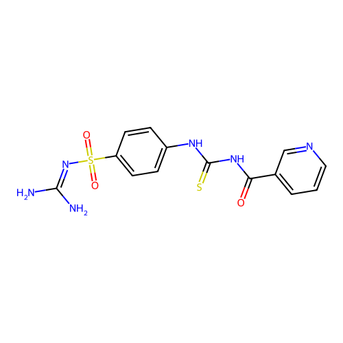 N-{[4-(carbamimidoylsulfamoyl)phenyl]carbamothioyl}pyridine-3-carboxamide structure