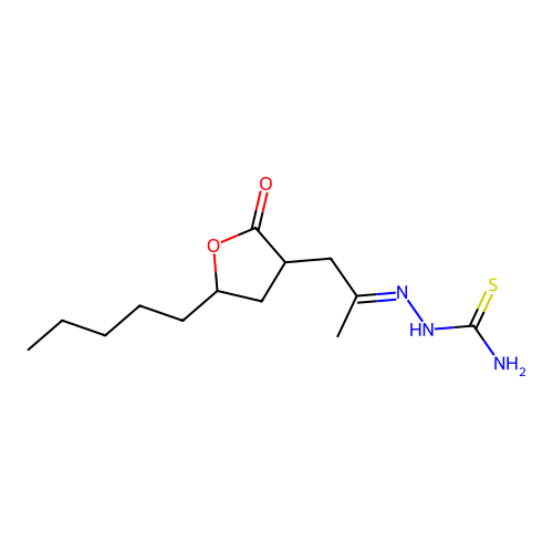[(E)-1-(2-oxo-5-pentyloxolan-3-yl)propan-2-ylideneamino]thiourea structure
