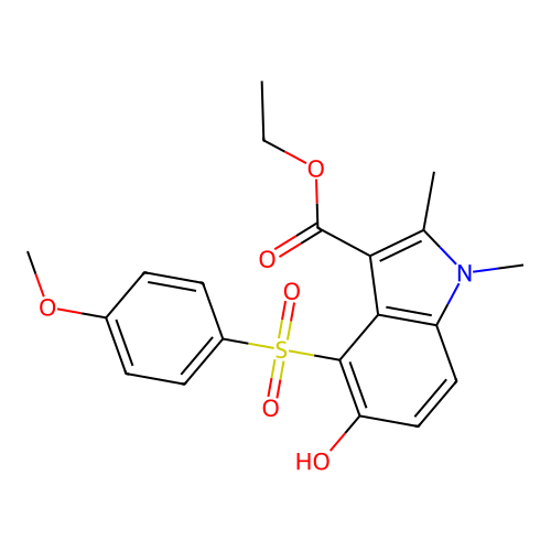 Ethyl 5-hydroxy-4-[(4-methoxyphenyl)sulfonyl]-1,2-dimethylindole-3-carboxylate structure