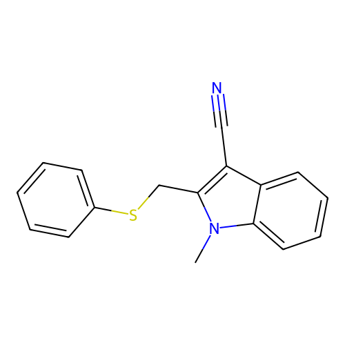 1-Methyl-2-[(phenylthio)methyl]-3-indolecarbonitrile structure