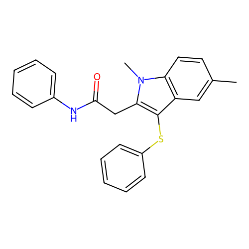2-[1,5-dimethyl-3-(phenylsulfanyl)-1H-indol-2-yl]-N-phenylacetamide structure