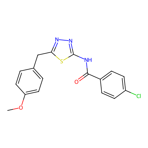 4-chloro-N-(5-(4-methoxybenzyl)-1,3,4-thiadiazol-2-yl)benzamide structure