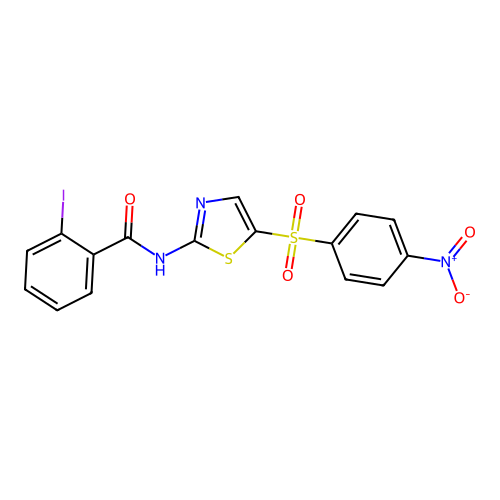 2-iodo-N-{5-[(4-nitrophenyl)sulfonyl]-1,3-thiazol-2-yl}benzamide structure