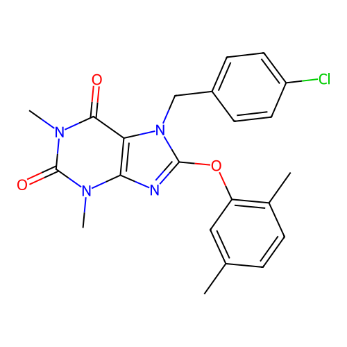 7-(4-chlorobenzyl)-8-(2,5-dimethylphenoxy)-1,3-dimethyl-1H-purine-2,6(3H,7H)-dione structure