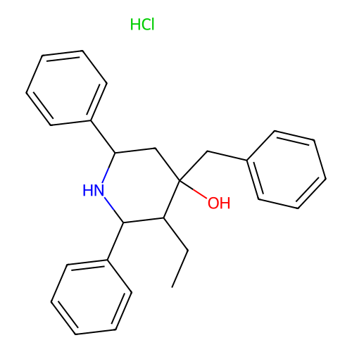 4-Benzyl-3-ethyl-2,6-diphenylpiperidin-4-ol hydrochloride structure