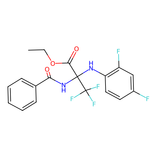 ethyl 2-benzamido-2-((2,4-difluorophenyl)amino)-3,3,3-trifluoropropanoate structure