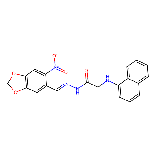 2-(1-naphthylamino)-N'-[(6-nitro-1,3-benzodioxol-5-yl)methylene]acetohydrazide structure