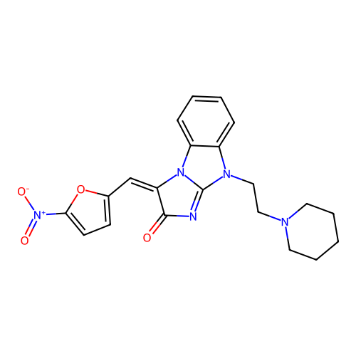 (3E)-3-[(5-nitrofuran-2-yl)methylidene]-9-[2-(piperidin-1-yl)ethyl]-3H-imidazo[1,2-a]benzimidazol-2(9H)-one structure