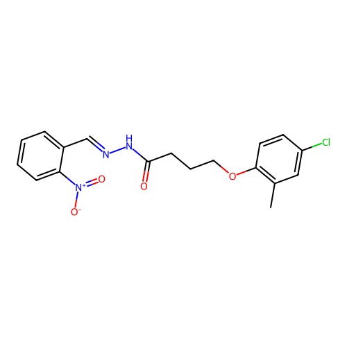 (E)-4-(4-chloro-2-methylphenoxy)-N'-(2-nitrobenzylidene)butanehydrazide structure