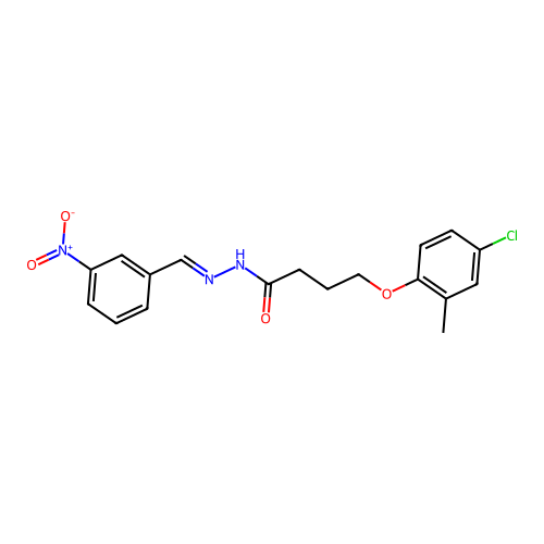 (E)-4-(4-chloro-2-methylphenoxy)-N'-(3-nitrobenzylidene)butanehydrazide structure
