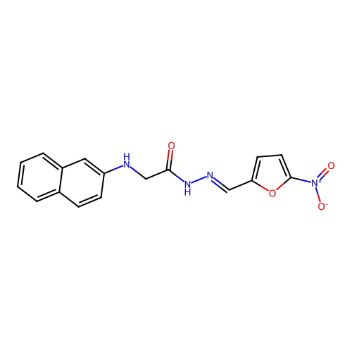 2-(naphthalen-2-ylamino)-N'-[(E)-(5-nitrofuran-2-yl)methylidene]acetohydrazide (non-preferred name) structure
