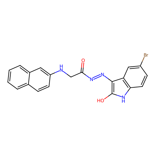 (Z)-N'-(5-bromo-2-oxoindolin-3-ylidene)-2-(naphthalen-2-ylamino)acetohydrazide structure