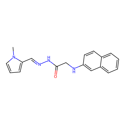 N-[(E)-(1-methylpyrrol-2-yl)methylideneamino]-2-(naphthalen-2-ylamino)acetamide structure