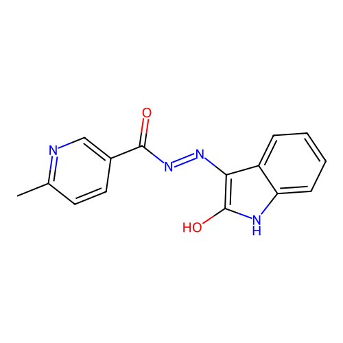 6-methyl-N'-[(3E)-2-oxo-1,2-dihydro-3H-indol-3-ylidene]pyridine-3-carbohydrazide structure