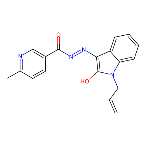 (E)-N'-(1-allyl-2-oxoindolin-3-ylidene)-6-methylnicotinohydrazide structure