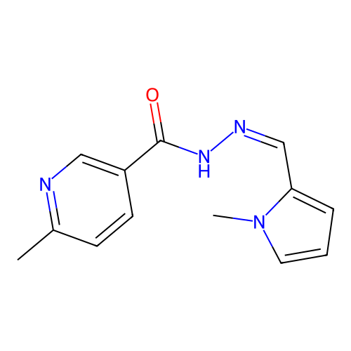 6-methyl-N'-[(Z)-(1-methyl-1H-pyrrol-2-yl)methylidene]pyridine-3-carbohydrazide structure