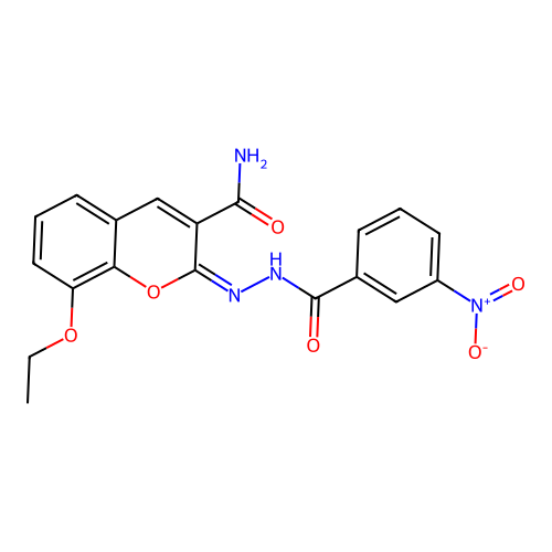 (2E)-8-ethoxy-2-[(3-nitrobenzoyl)hydrazinylidene]chromene-3-carboxamide structure