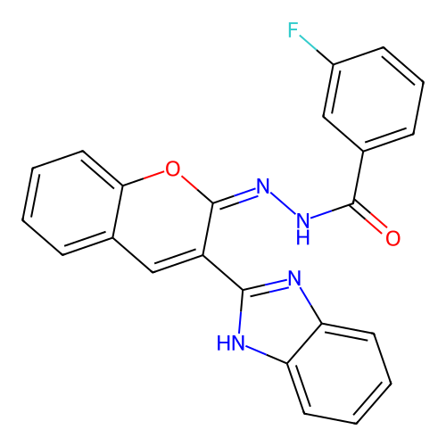 N-[(E)-[3-(1H-benzimidazol-2-yl)chromen-2-ylidene]amino]-3-fluorobenzamide structure