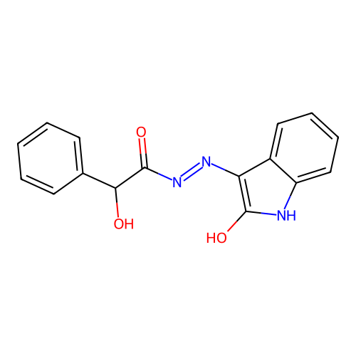 2-hydroxy-N'-[(3E)-2-oxo-1,2-dihydro-3H-indol-3-ylidene]-2-phenylacetohydrazide structure